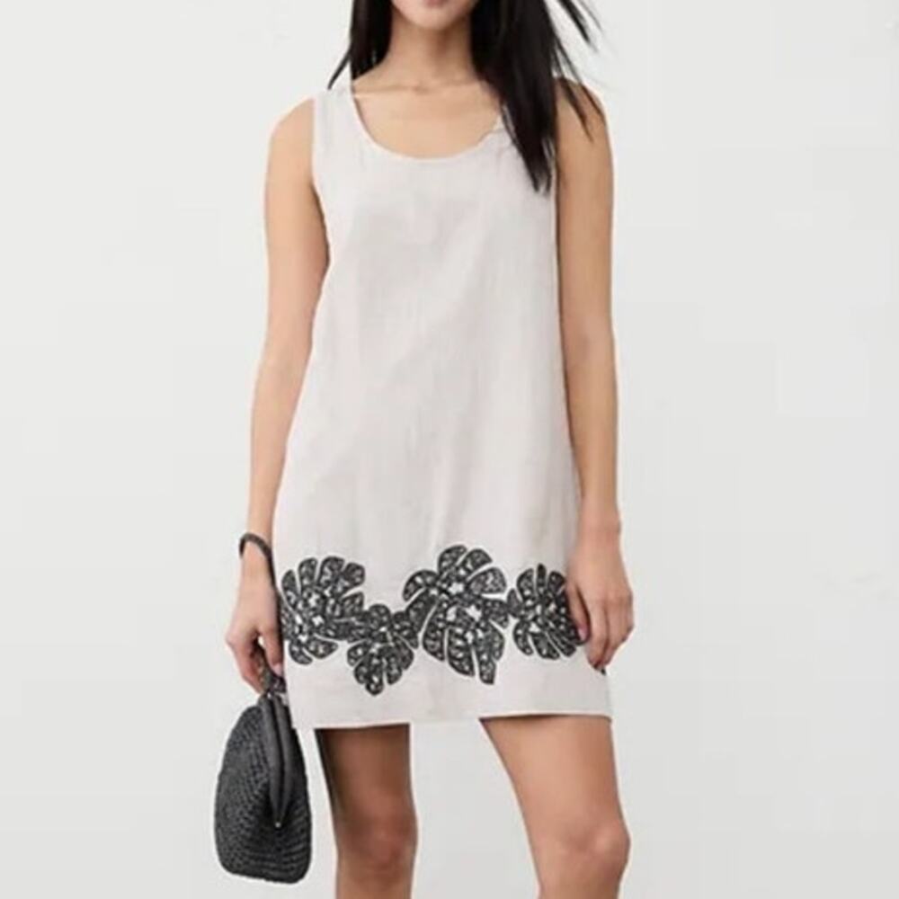 Banana Republic Linen Blend Tan Mini Dress Palm Leaf Pattern Beach Minimalist